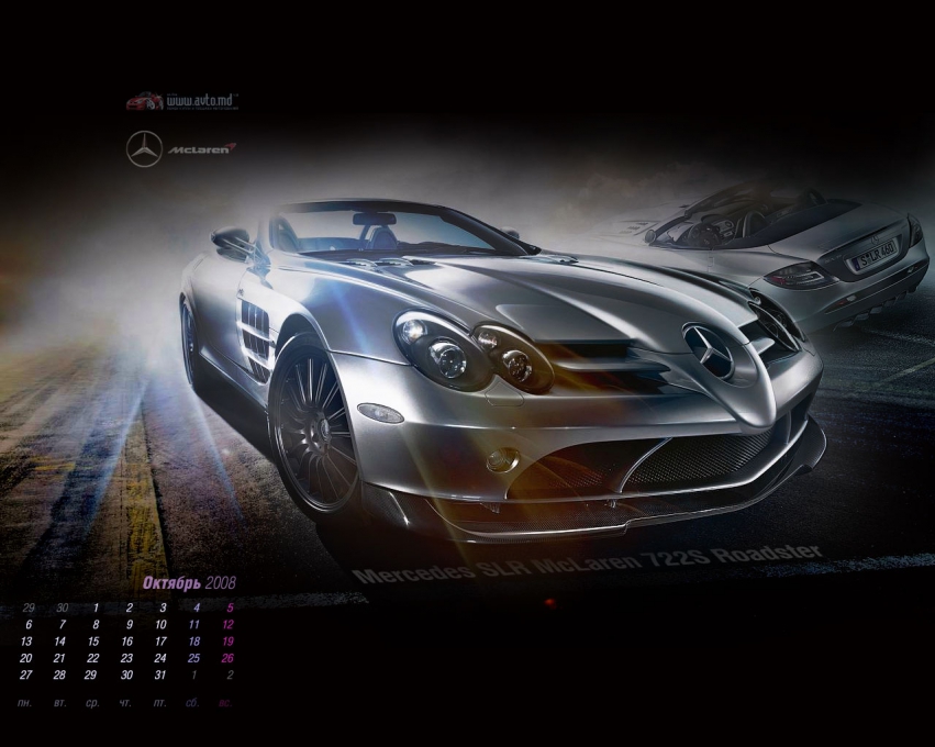 Авто обои Mercedes-Benz Mercedes SLR McLaren 722S Roadster
Обои на рабочий стол - Календарь 2008.10 
изготовлено специально для www.avto.md 